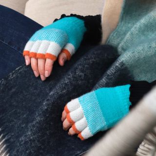 Aqua & Orange Fingerless Gloves by Peace of Mind